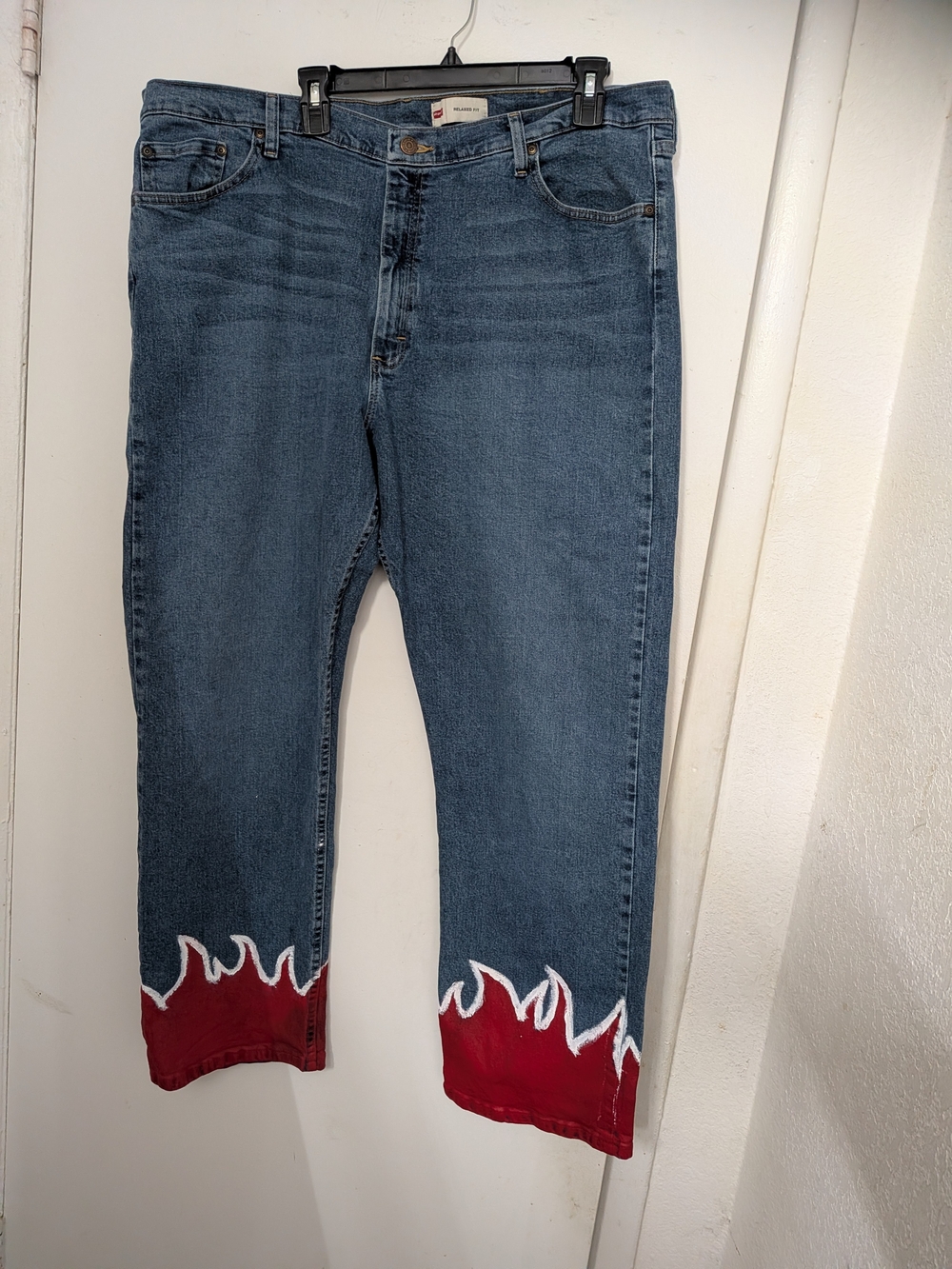 Wrangler Blue Cropped Jeans with Red Flame Hem